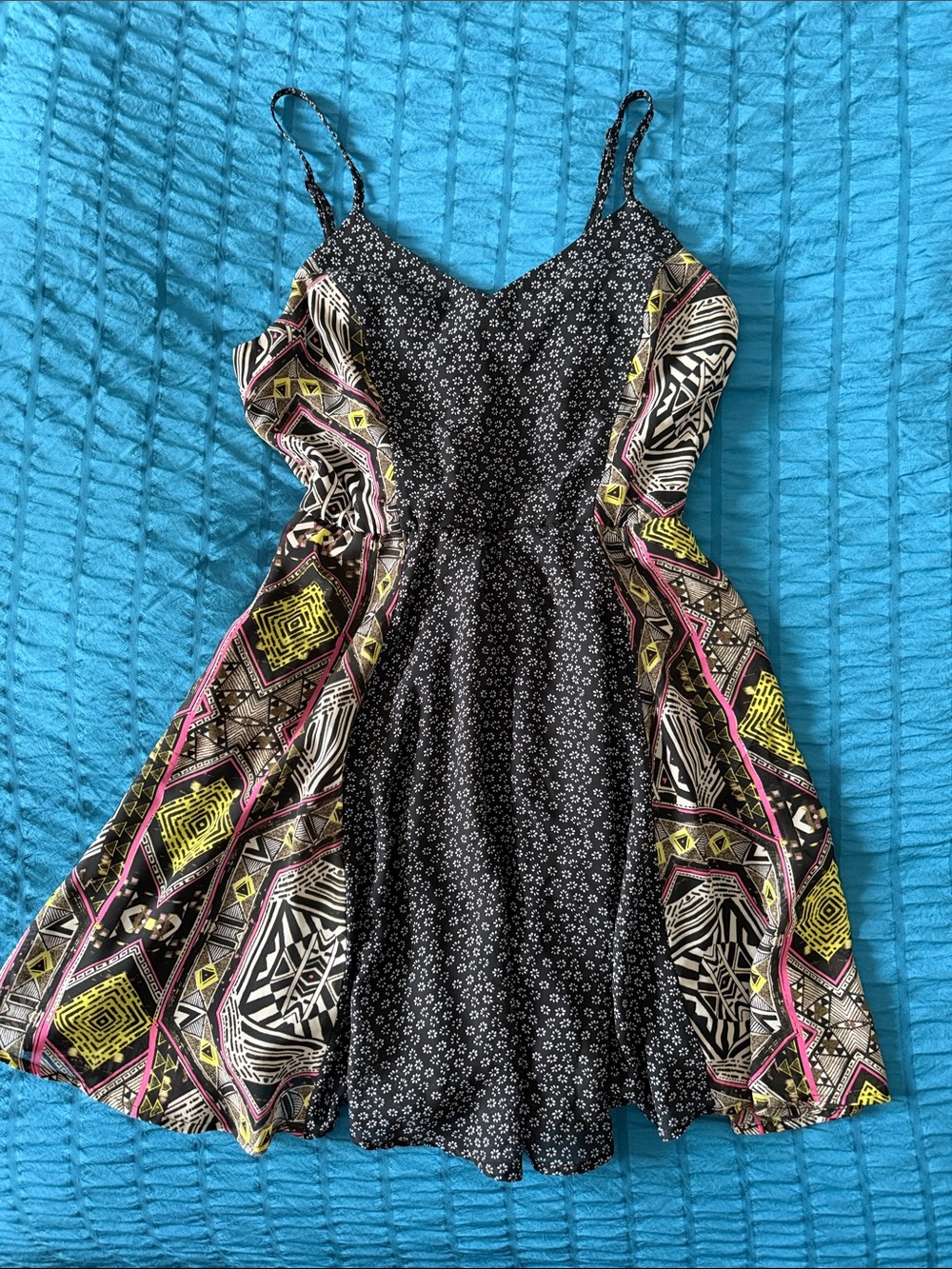 Fire Los Angeles Black Mini Dress with Neon Yellow & Pink Accents